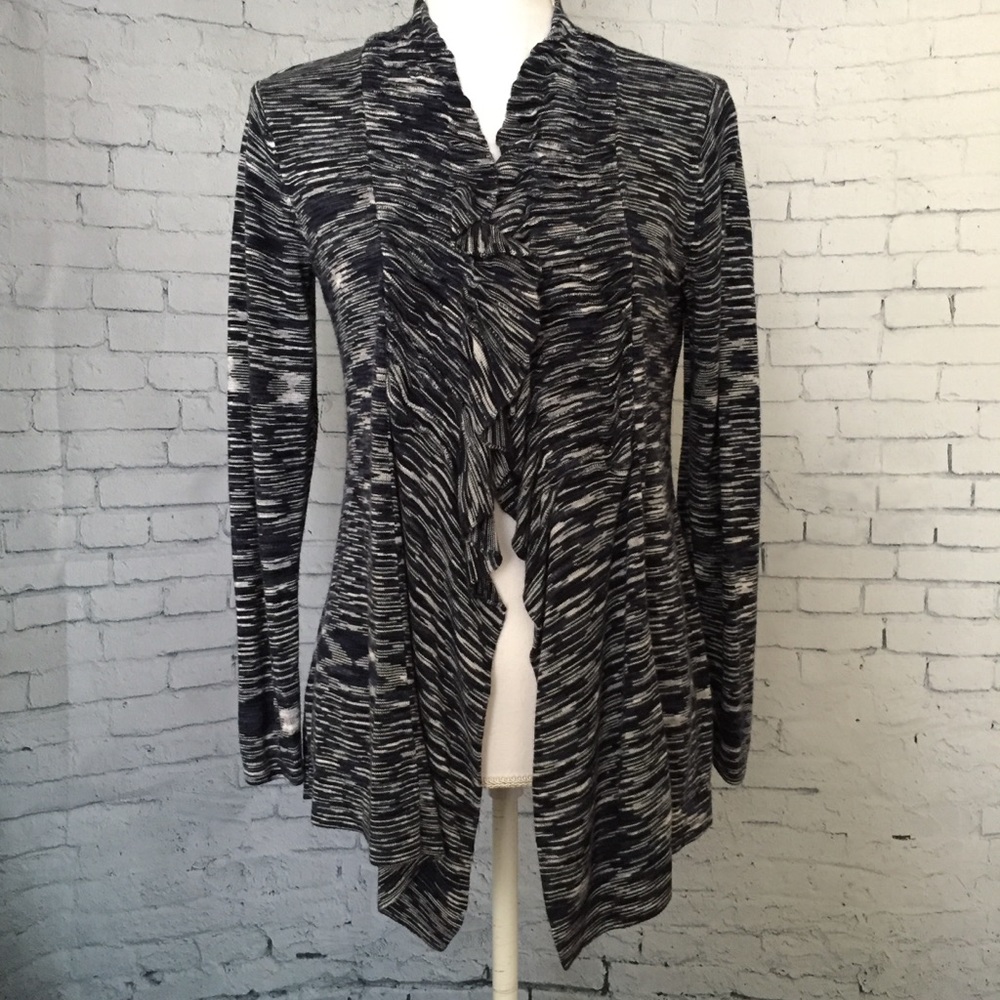 Alfani Marled Ruffle Front Long Sleeve Cardigan